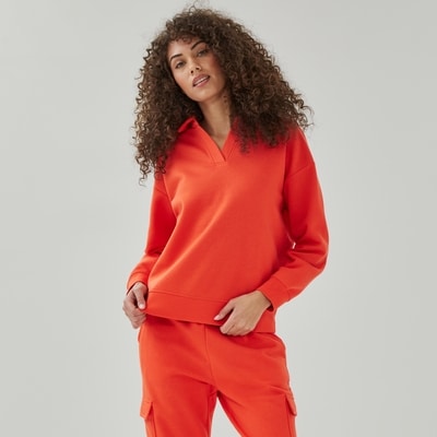 Fleece Polo Sweatshirt - Bright Red