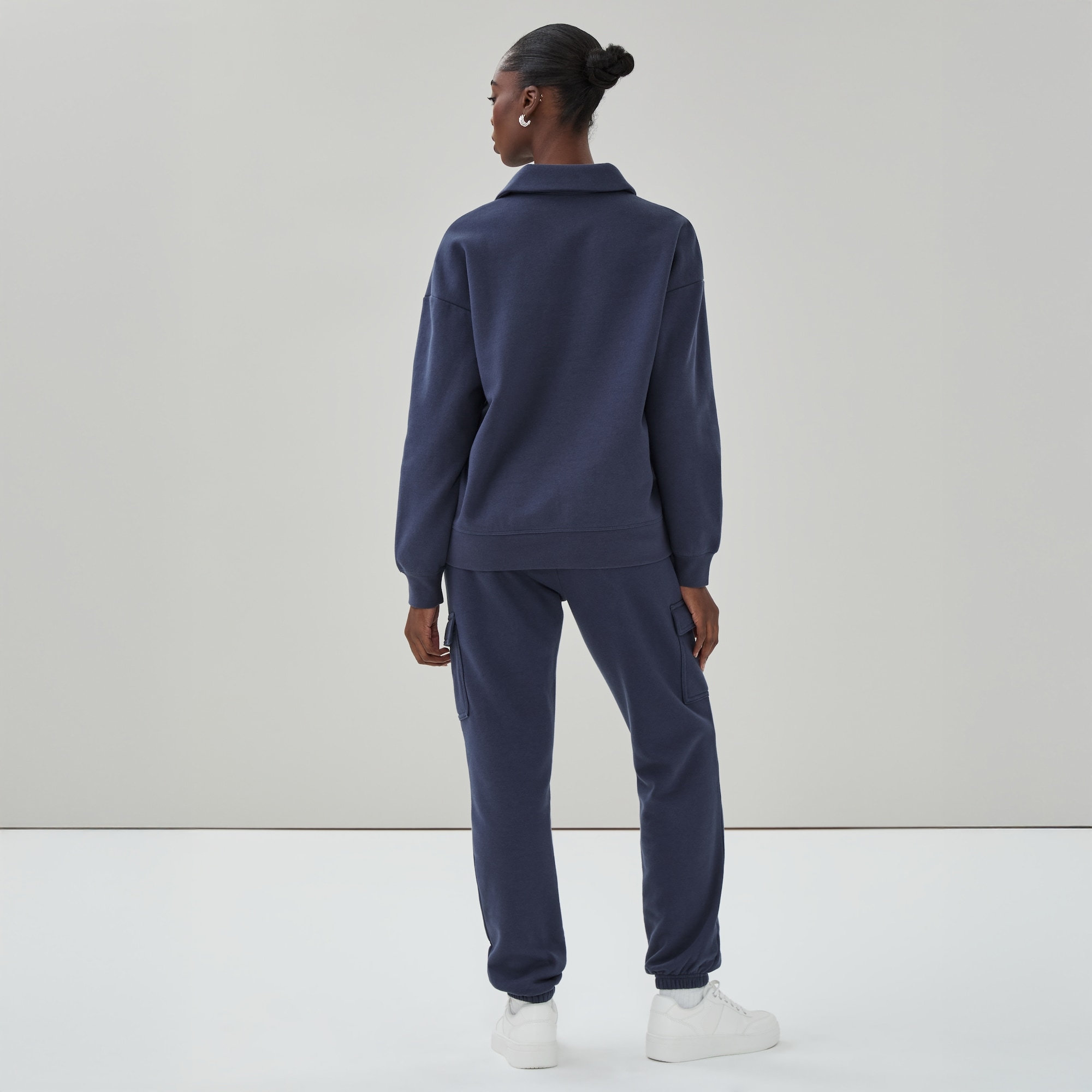 Fleece Polo Sweatshirt in Dark Navy from Joe Fresh