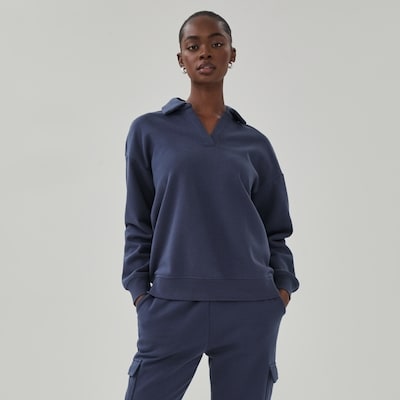 Fleece Polo Sweatshirt - Dark Navy