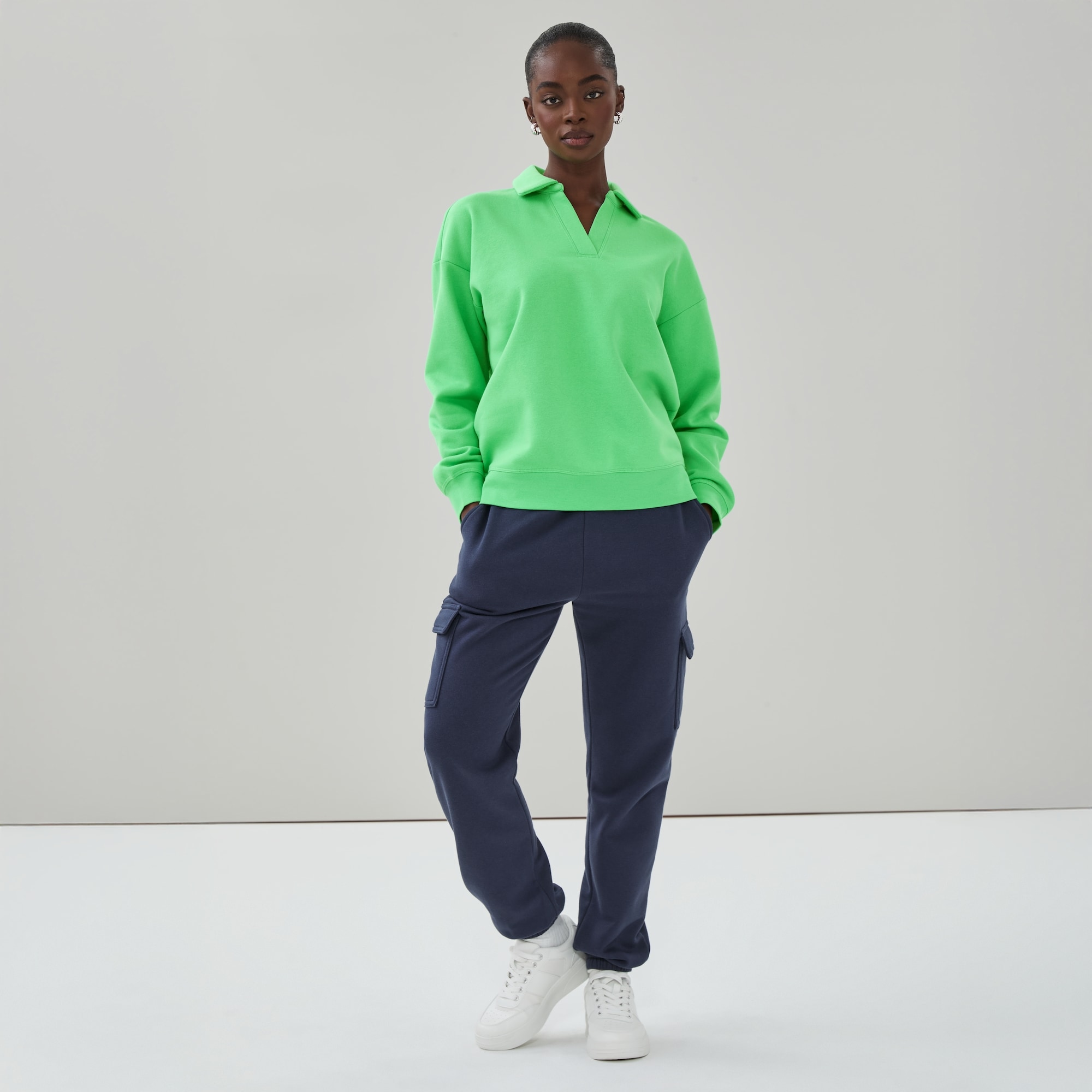 Chandail en molleton à col polo in Vert Vif from Joe Fresh