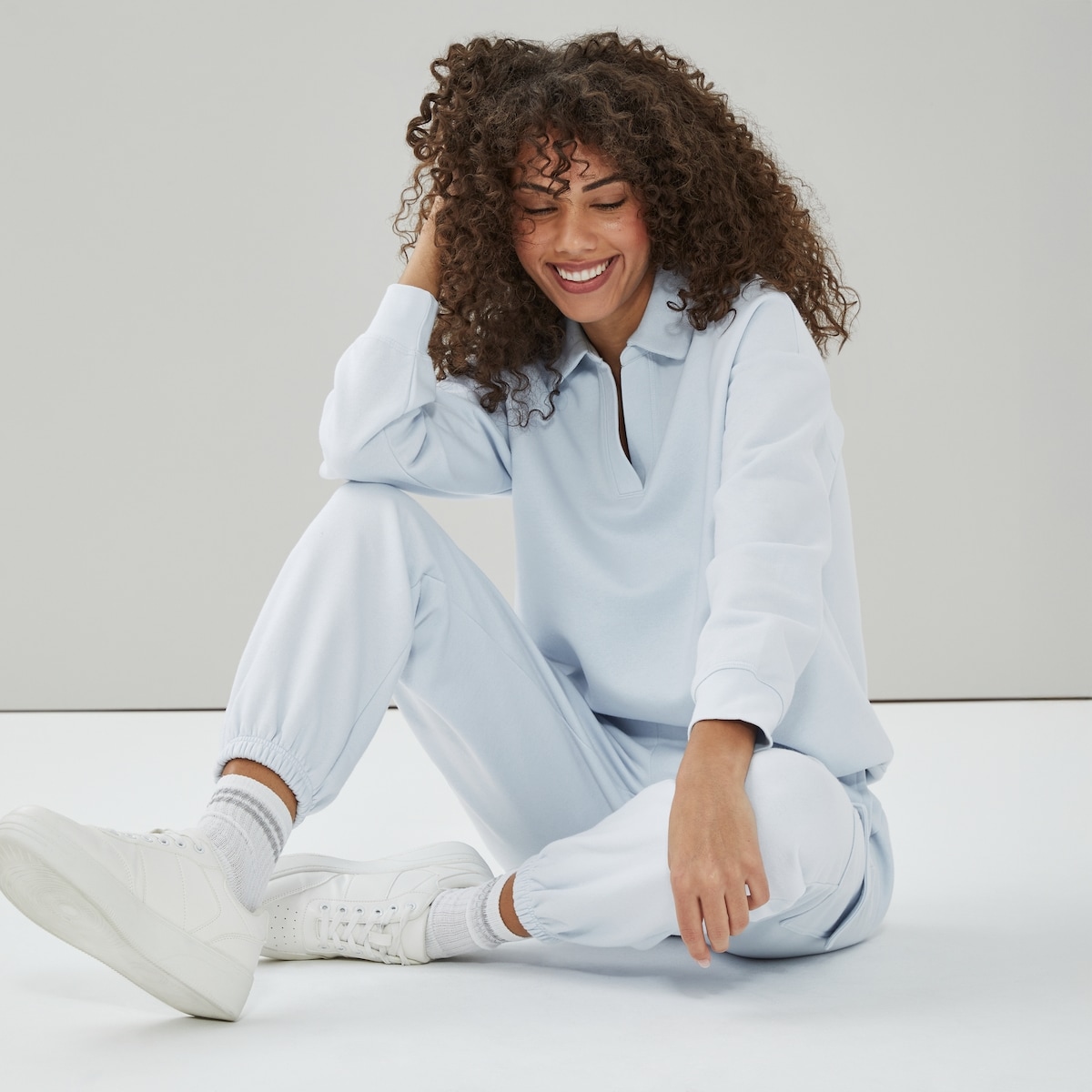 Fleece Polo Sweatshirt - Pastel Blue