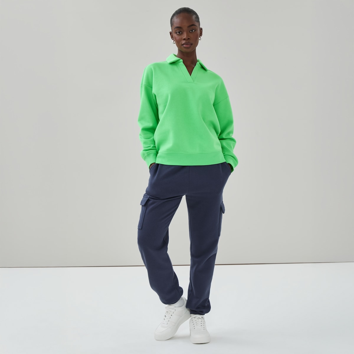 Chandail en molleton col polo - Vert Vif