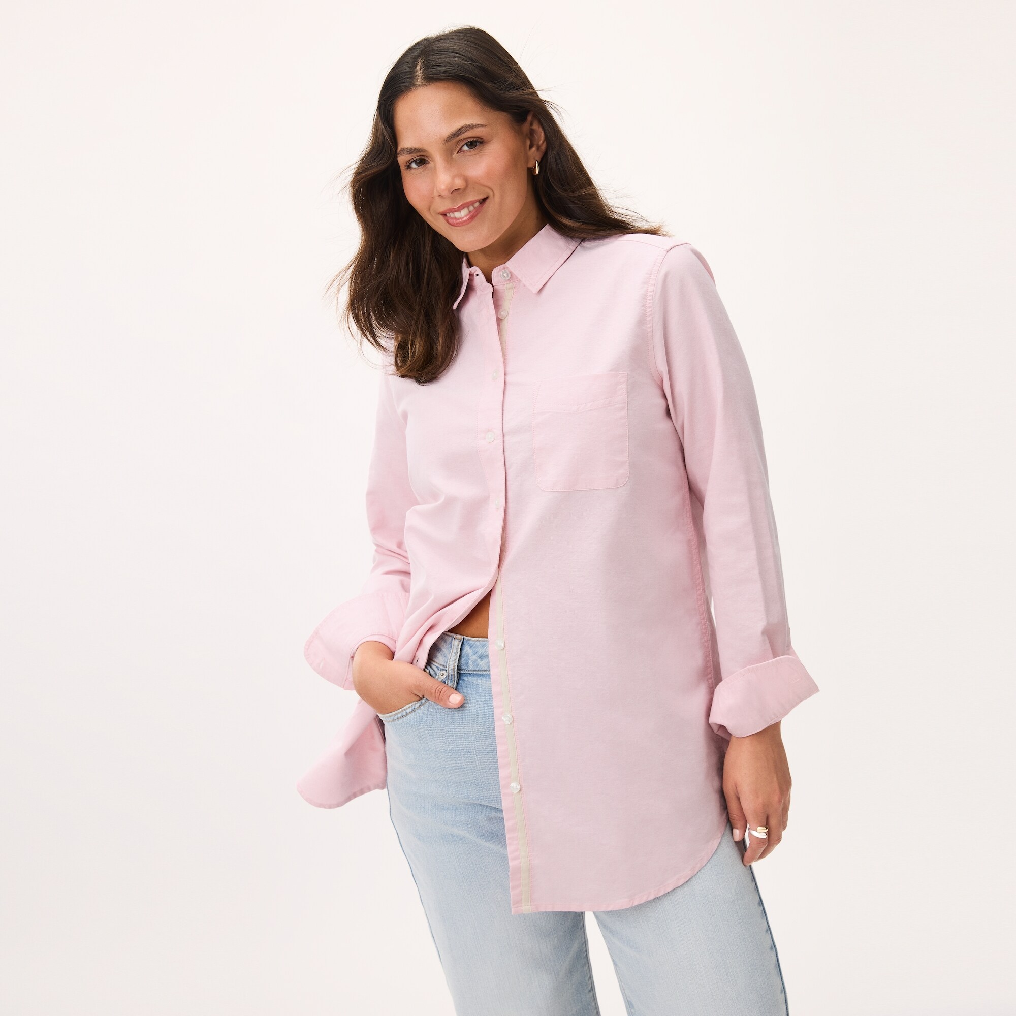 Oxford Button-Up Tunic in Light Pink Mix from Joe Fresh