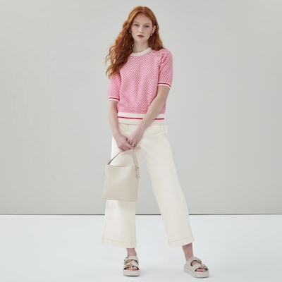 Chandail raglan en tricot à manches bouffantes - Rose