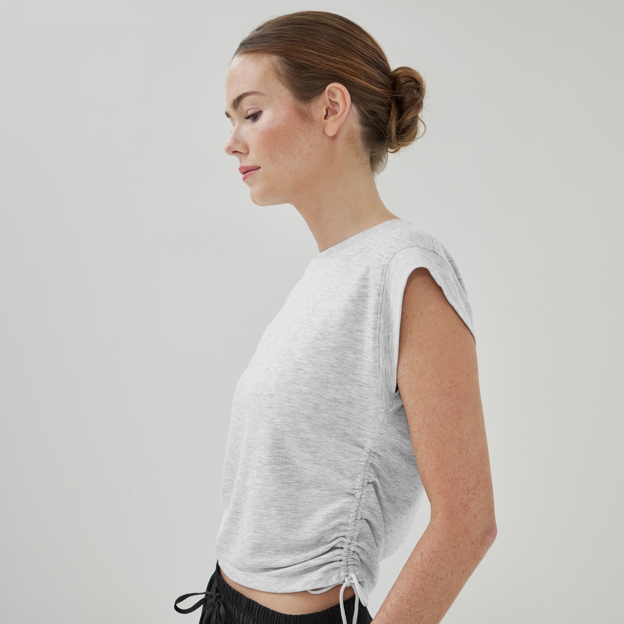 Micro French Terry Side Cinched Top in Grey Mix from Joe Fresh