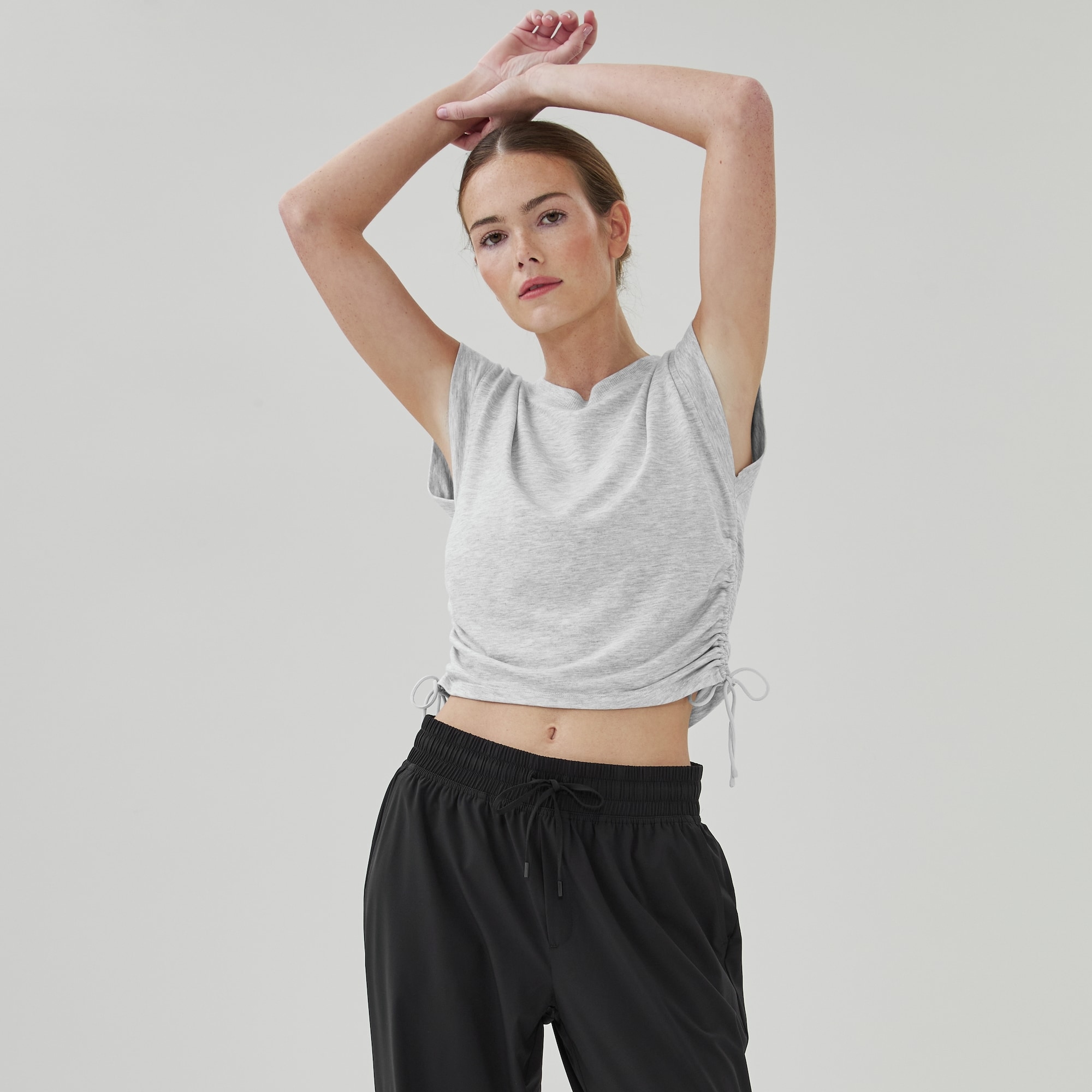 Micro French Terry Side Cinched Top in Grey Mix from Joe Fresh