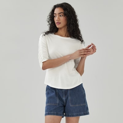 Ruched Sleeve Top - Off White