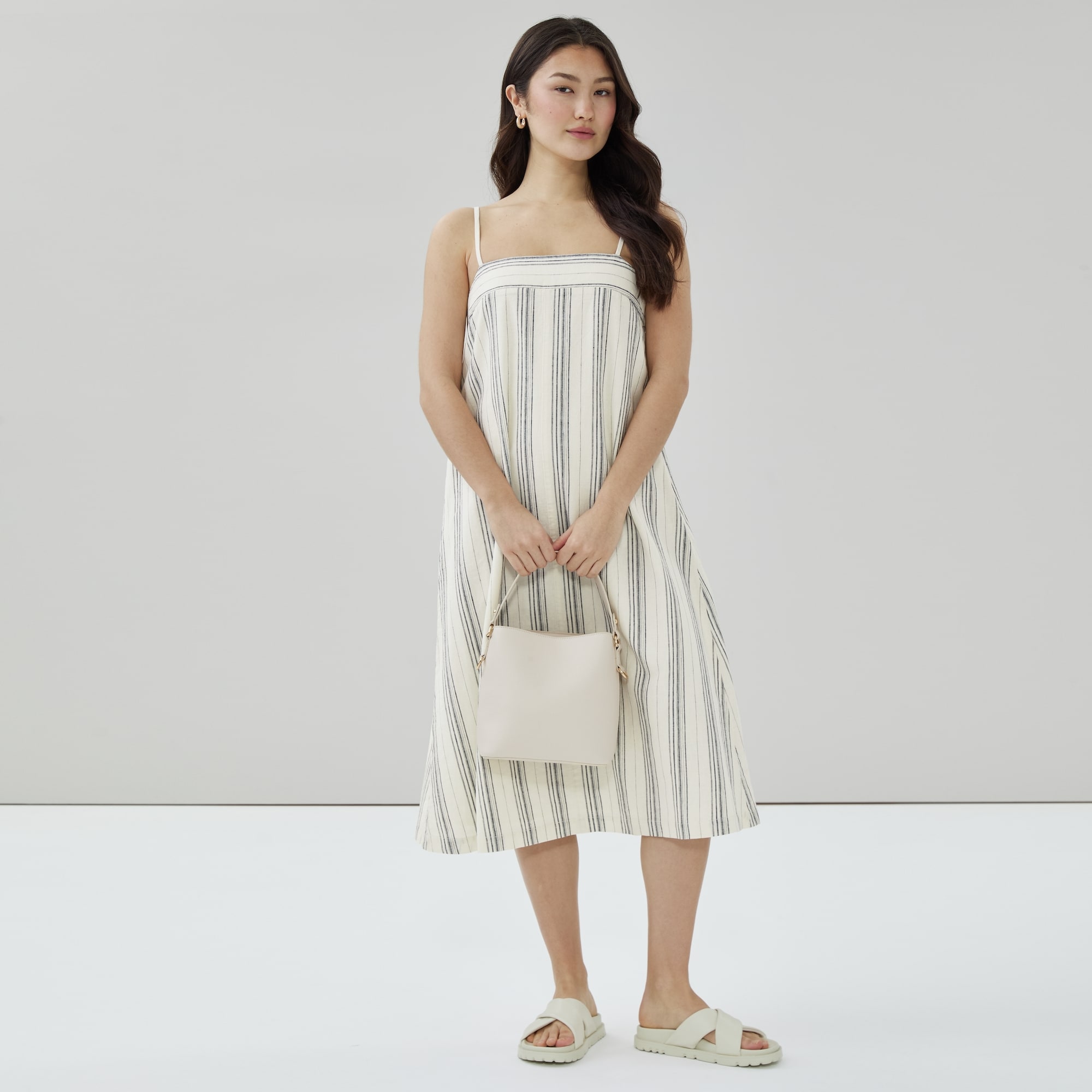 Linen Blend Striped Cami Dress in Off White from Joe Fresh
