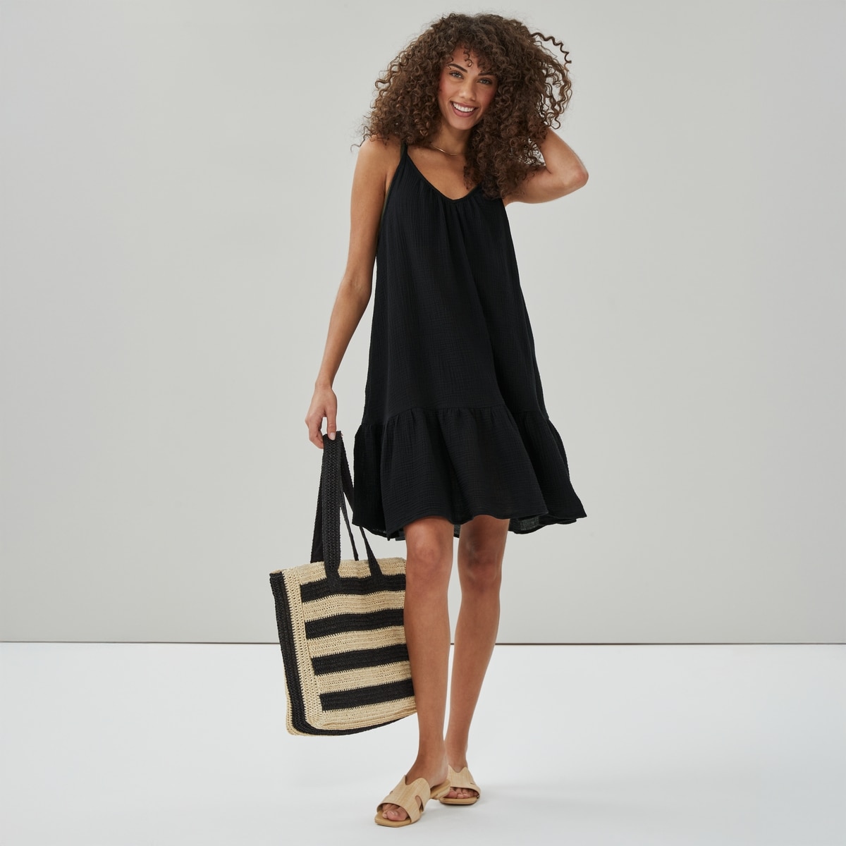 Robe trapze cache-maillot de bain tisse - Noir