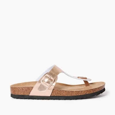 Buckled T-Strap Sandals - Pink