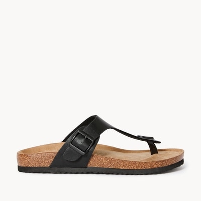Buckled T-Strap Sandals - Black