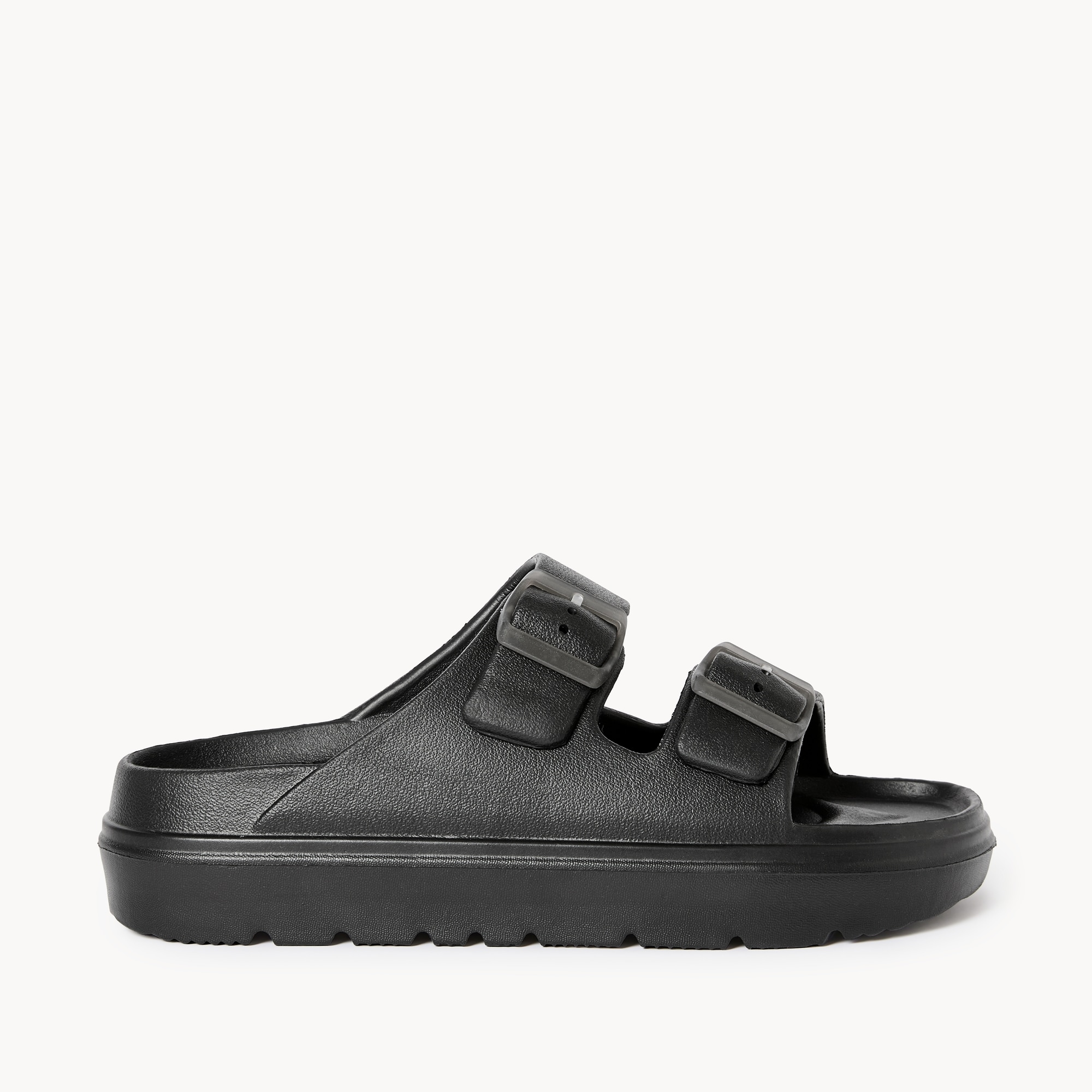 Double Buckle Platform Sandals in Black from Joe Fresh