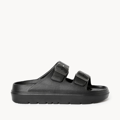 Double Buckle Platform Sandals - Black