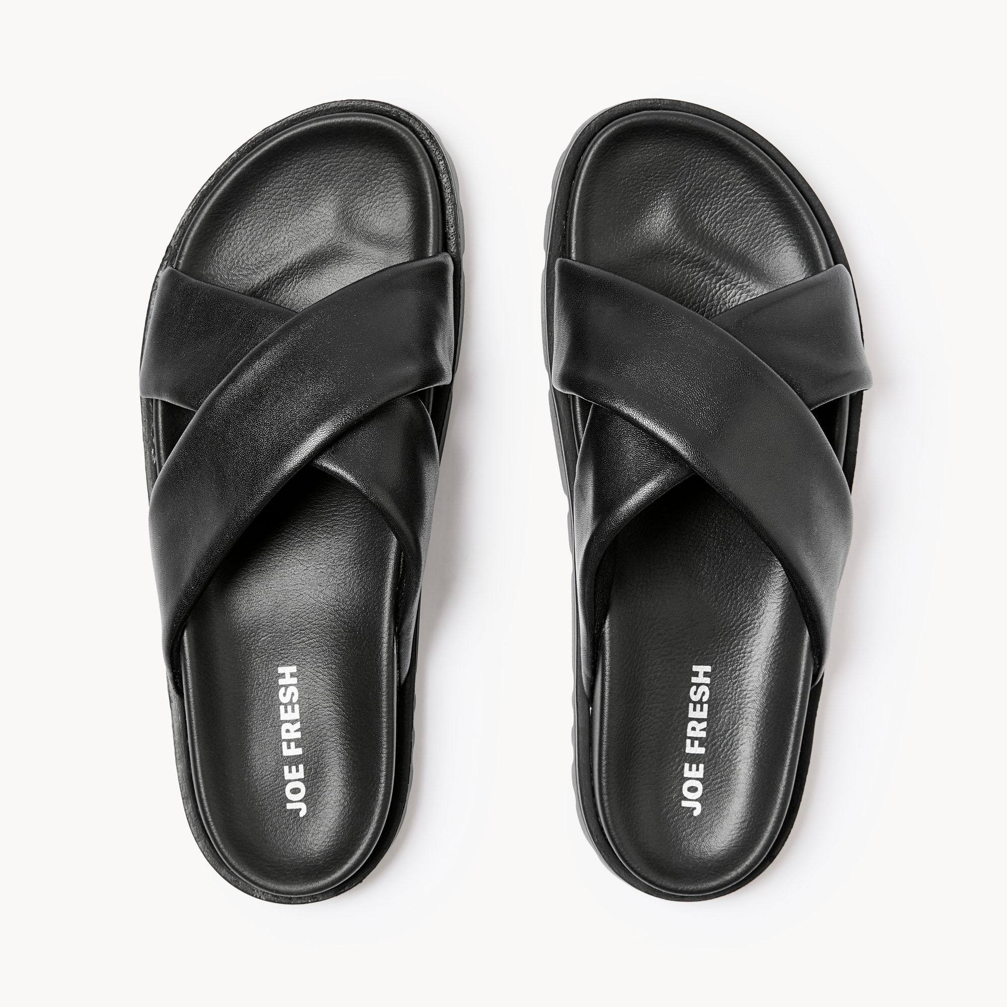 Faux Leather Crisscross Sandals in Black from Joe Fresh