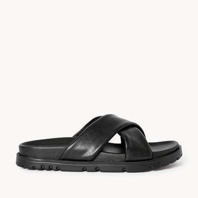 Faux Leather Crisscross Sandals - Black