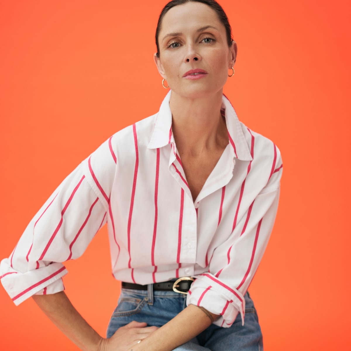 Striped Oversized Button-Up - Red