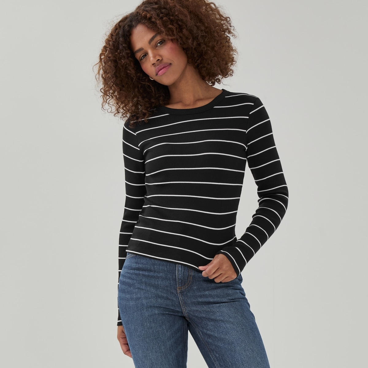 Striped Long Sleeve Top - Black
