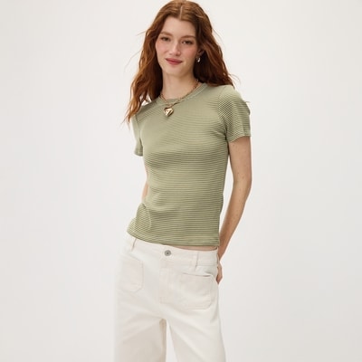 T-shirt en tricot côtelé - Olive