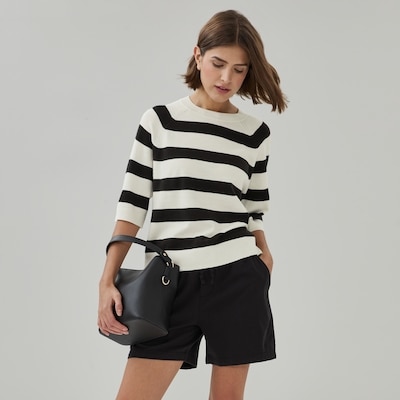 Chandail raglan en tricot à manches rayées - Noir