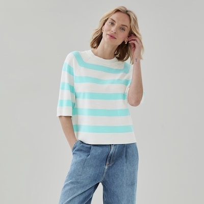 Striped Puff Sleeve Raglan Sweater - Bright Aqua
