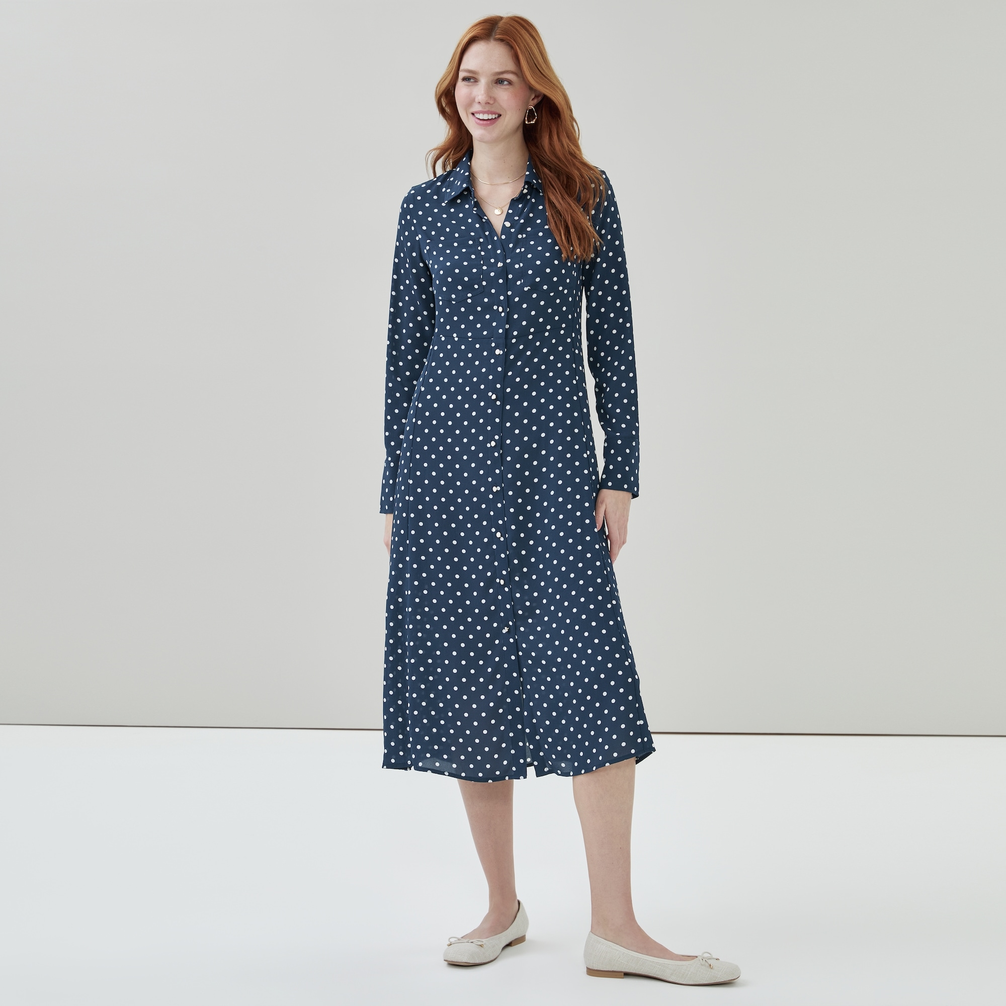 Long Sleeve Printed Maxi Dress in Navy from Joe Fresh