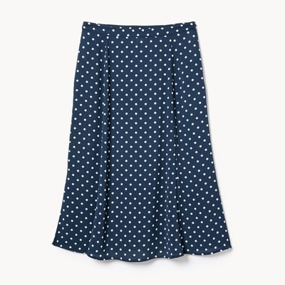 Printed Flared Midi Skirt - Navy
