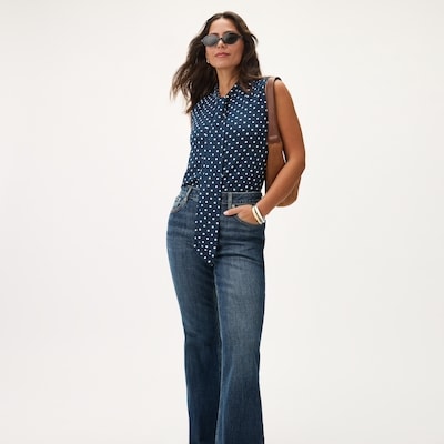 Printed Tie-Neck Tank Top - Navy