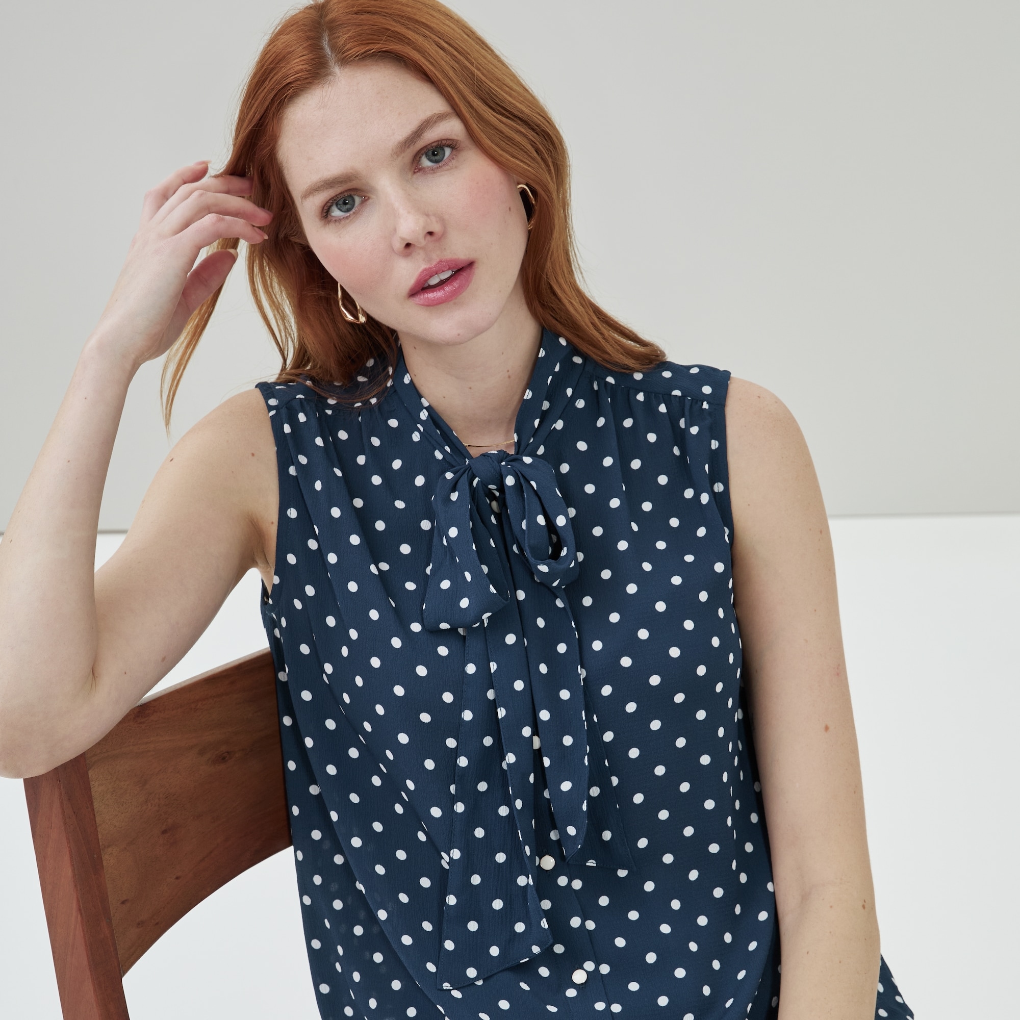 Printed Tie-Neck Tank Top in Navy from Joe Fresh