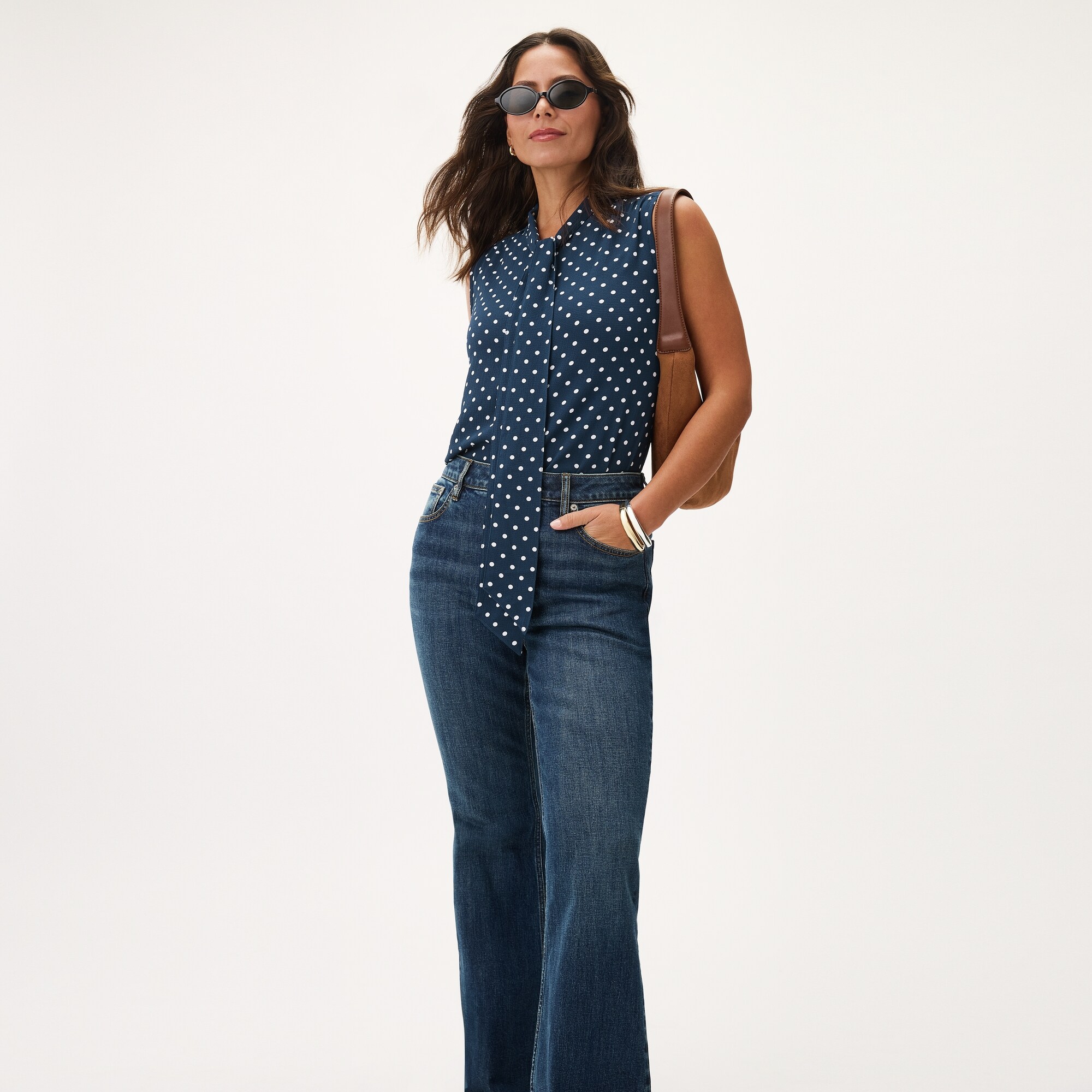 Printed Tie-Neck Tank Top in Navy from Joe Fresh