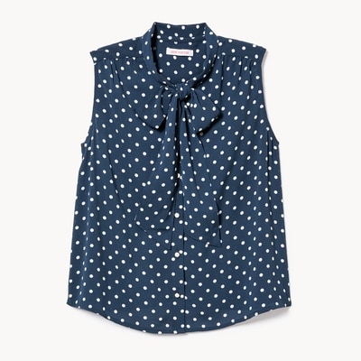 Printed Tie-Neck Tank Top - Navy