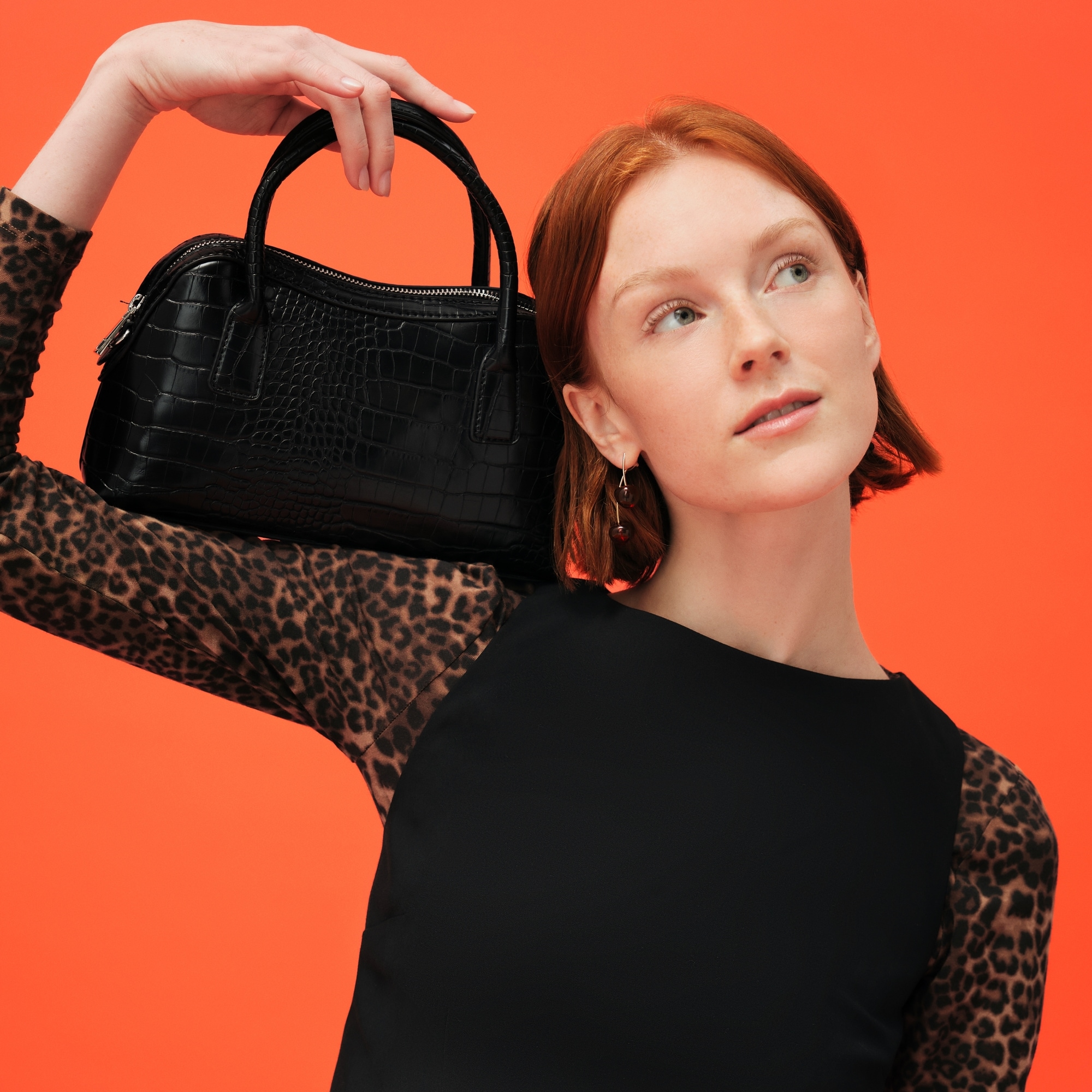 Faux Leather Top Handle Bag in Black from Joe Fresh