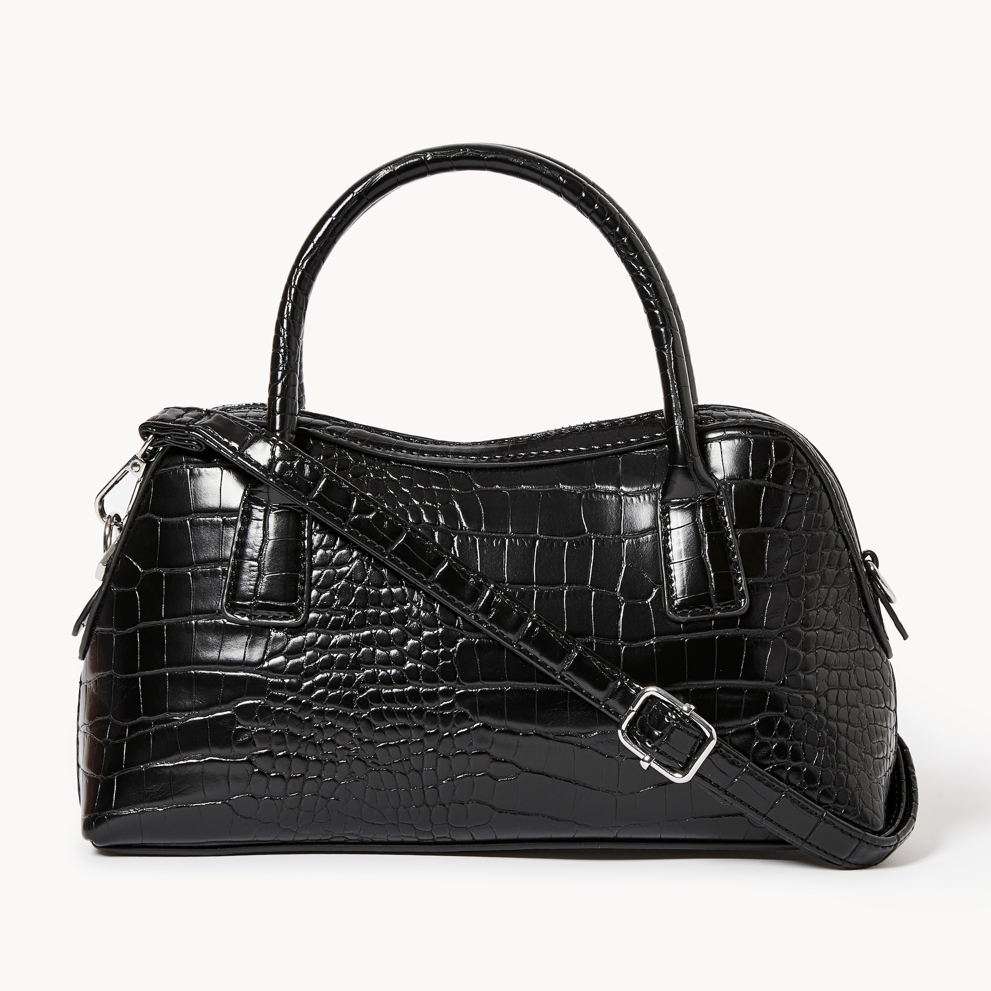 Faux Leather Top Handle Bag in Black from Joe Fresh