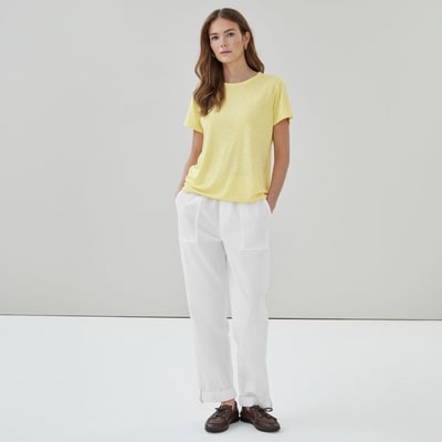 Linen Blend Crewneck T-Shirt - Yellow