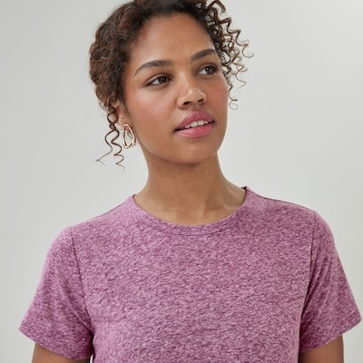 Linen Blend Crewneck T-Shirt - Plum