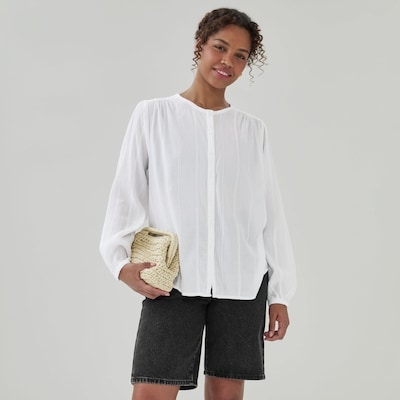 Puffed Long Sleeve Button Shirt - White