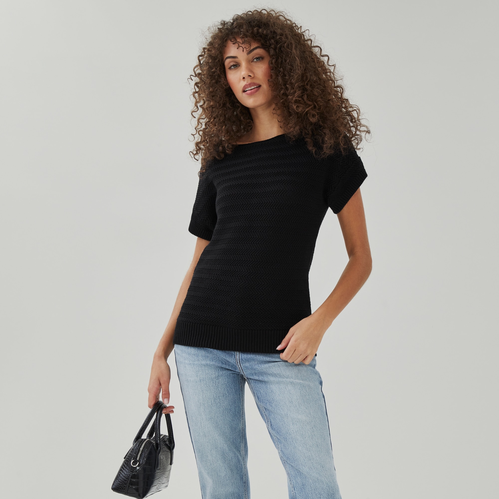 Ellen Tracy Boat Neck Knit T-Shirt in Black from Joe Fresh