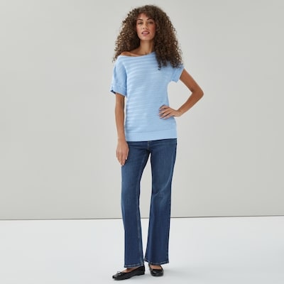 Ellen Tracy Boat Neck Knit T-Shirt - Light Blue