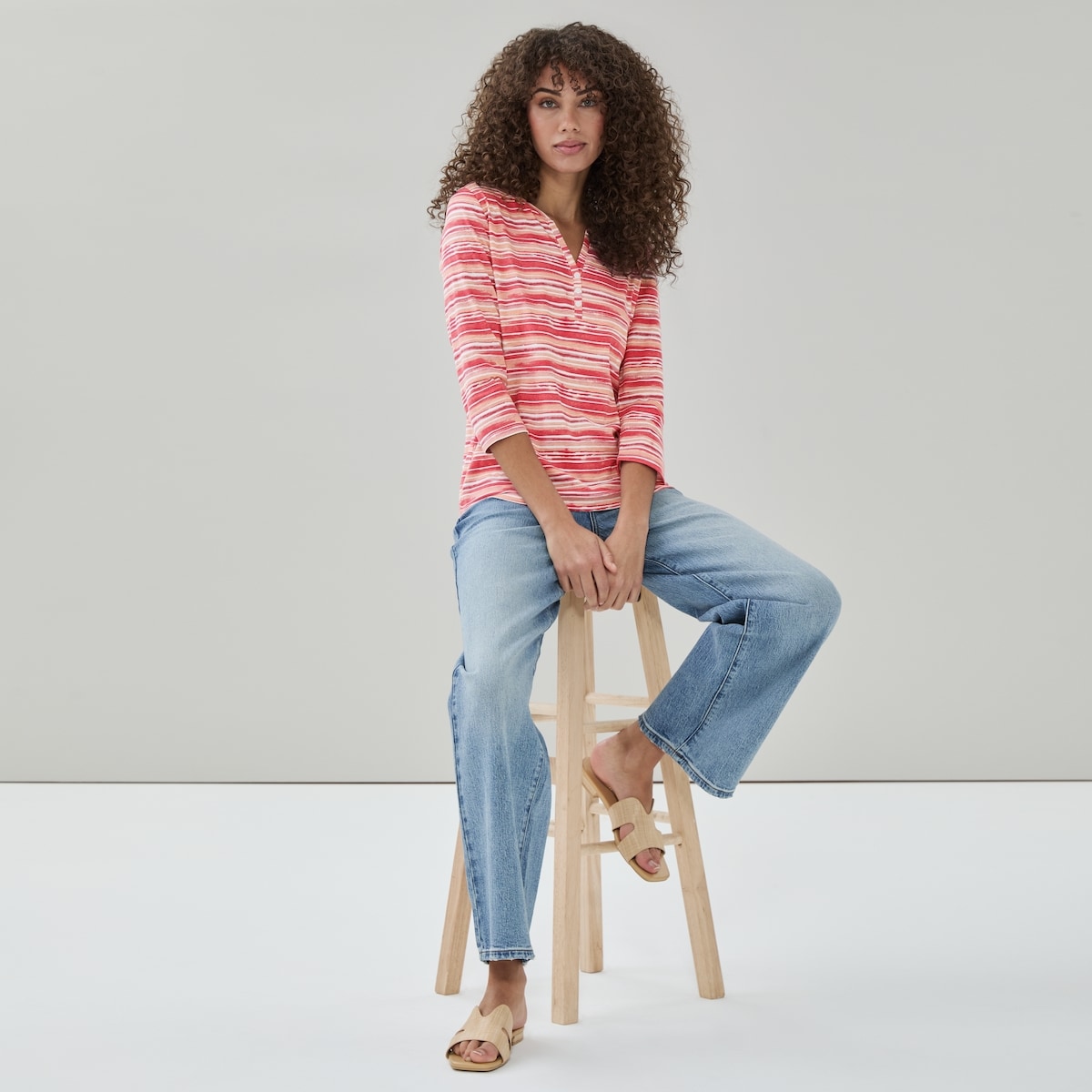 Haut boutonn manches 3/4 Novelti - Corail Ple