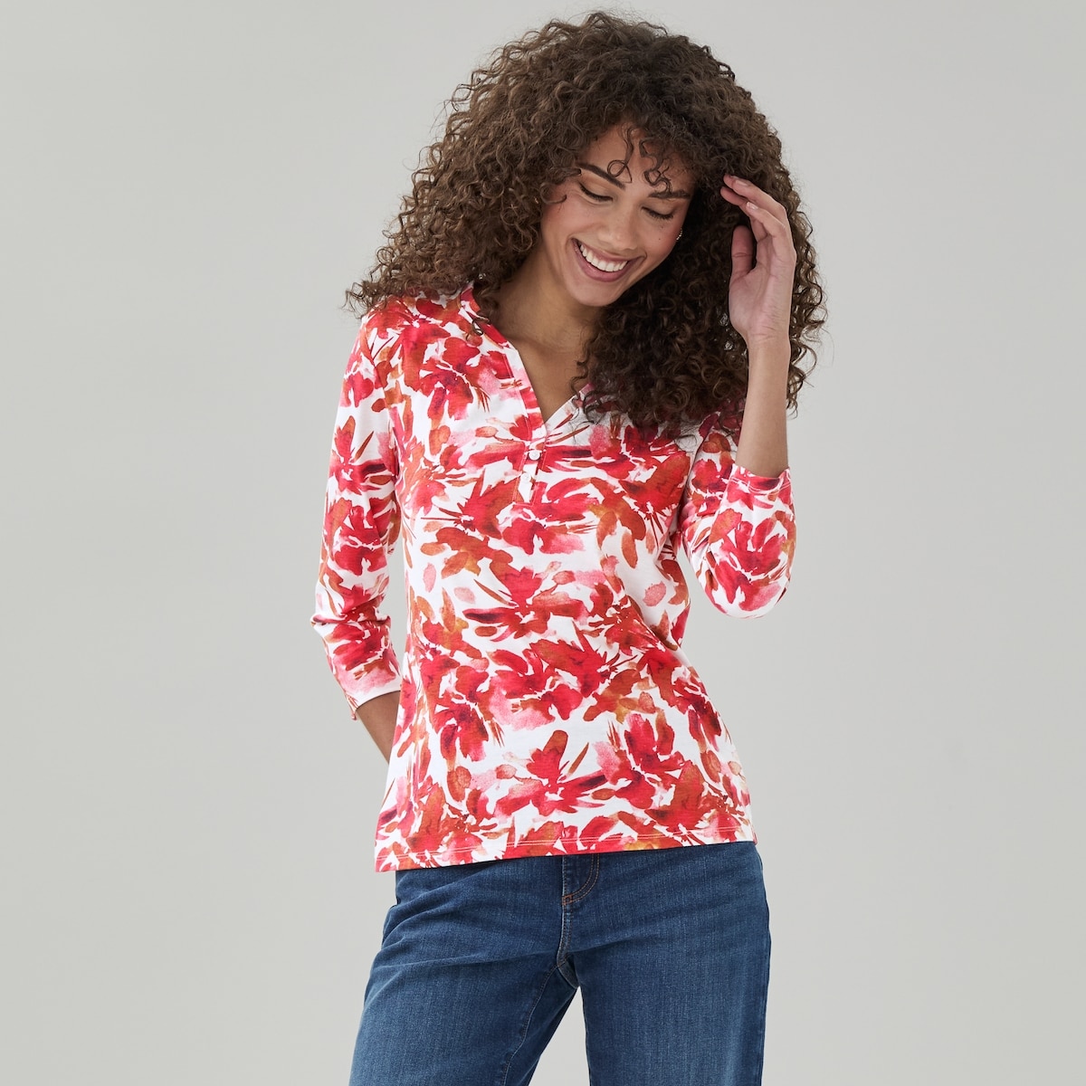 Haut boutonn manches 3/4 Novelti - Rouge