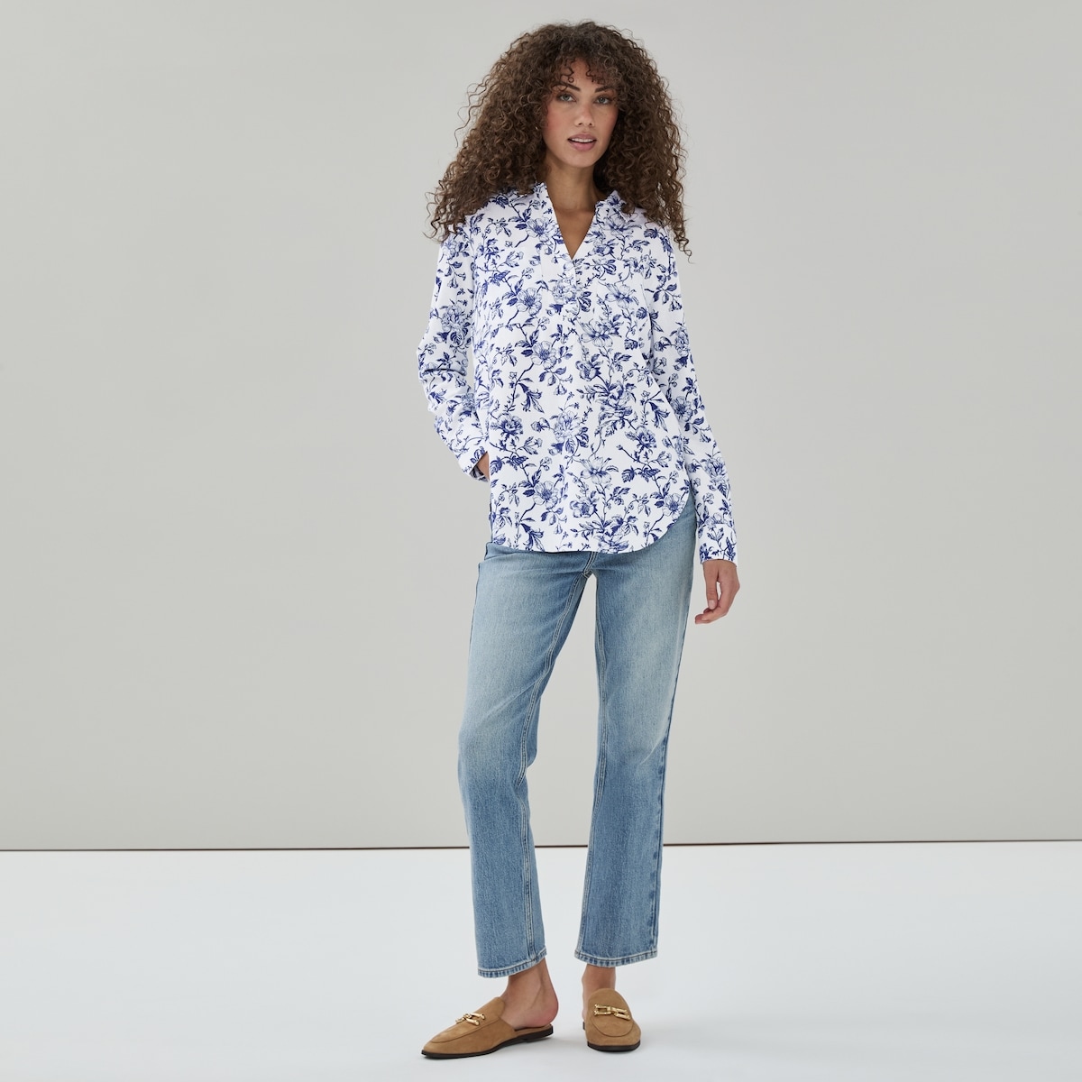 Ellen Tracy Linen Blend Shirt - Light Blue
