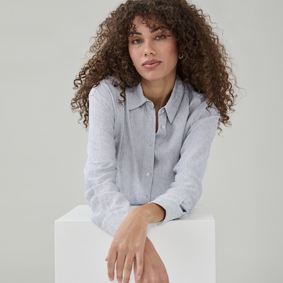 Haut rayé boutonné en lin mélangé Ellen Tracy - Noir