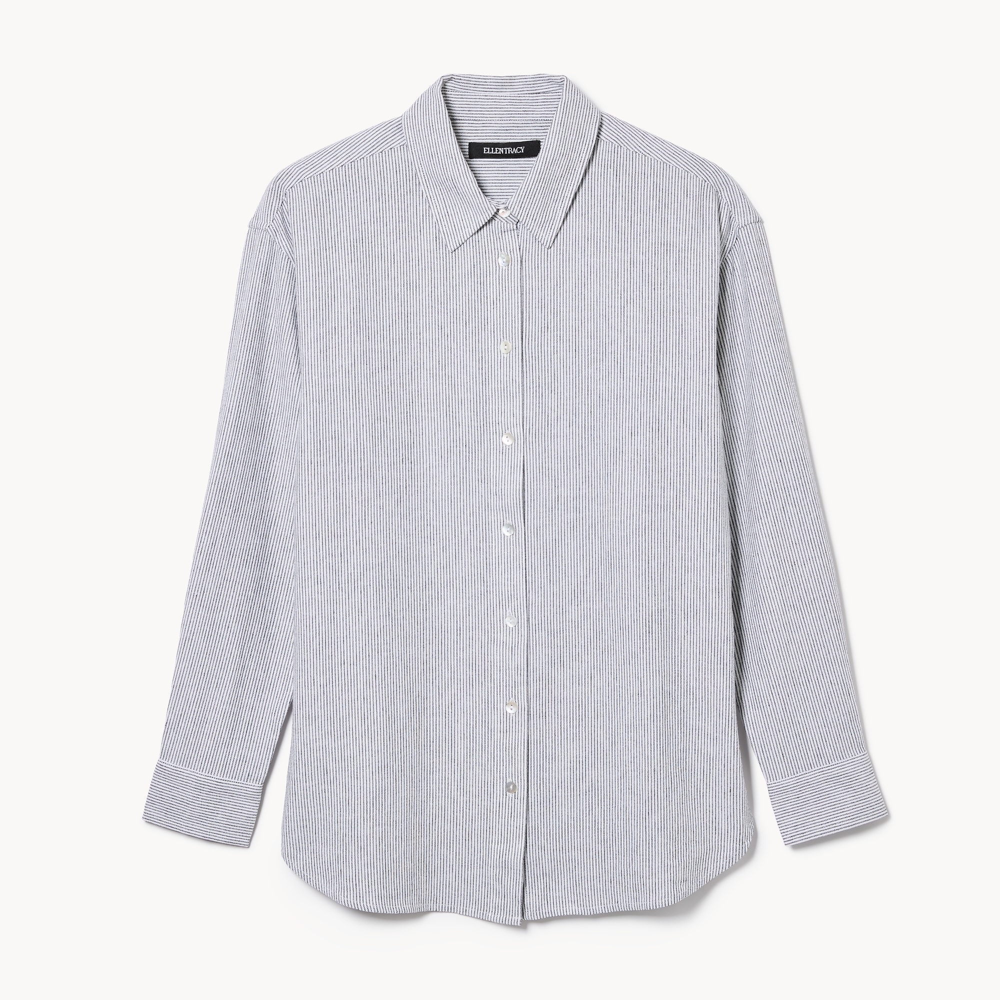 Ellen Tracy Linen Blend Striped Button-Up