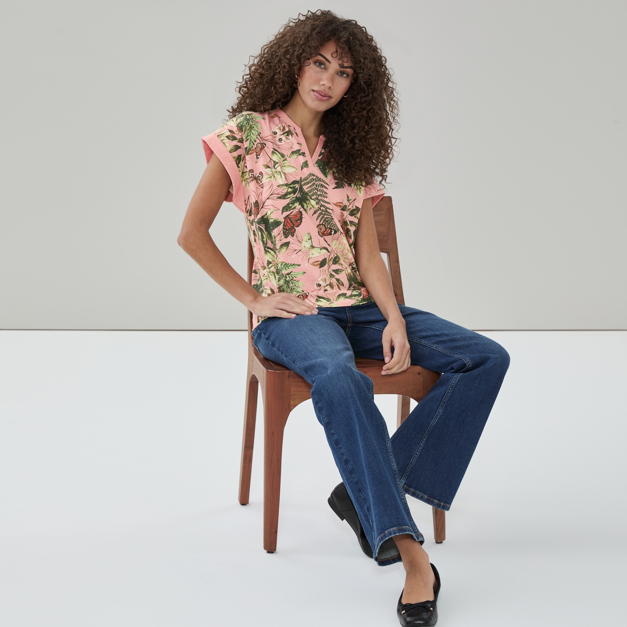 Novelti Classics Split Neck T-Shirt in Multi from Joe Fresh
