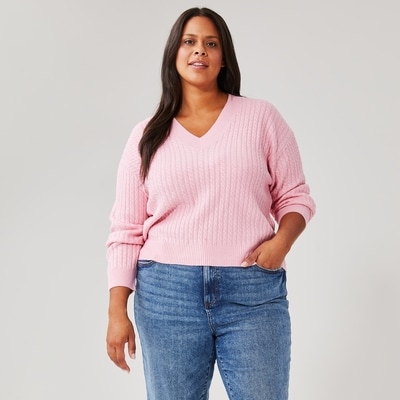 Women+ Cable Knit Pullover - Dusty Pink