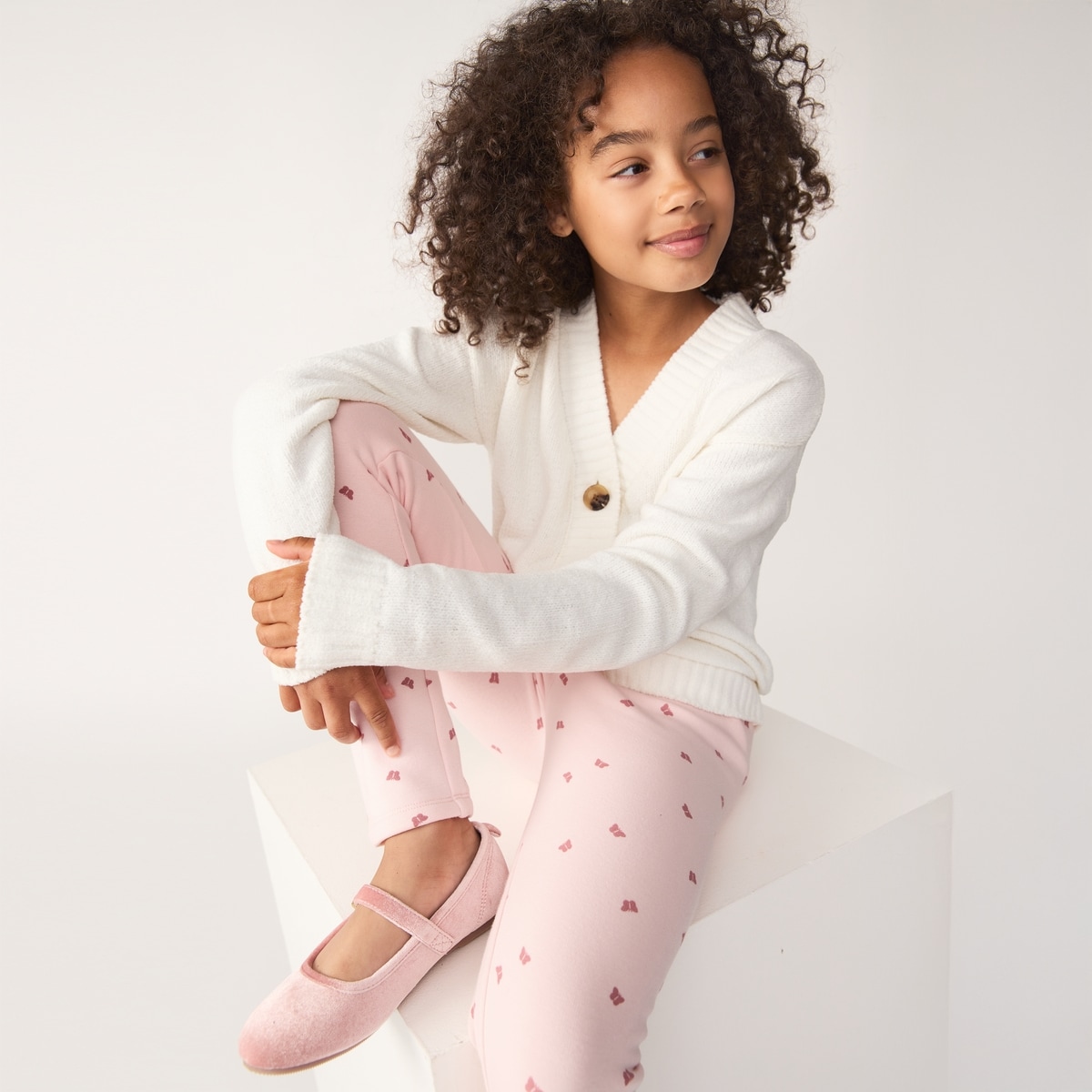 Kid Girls' Printed Fuzzy Legging - Pale Pink