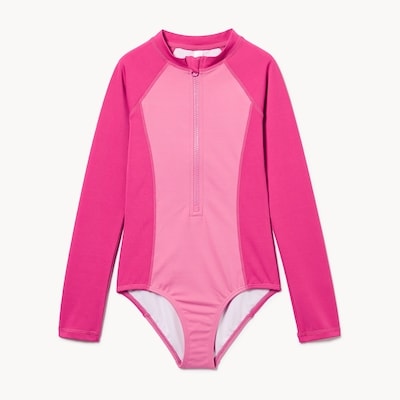 Kid Girls' Rash Guard Swimsuit - Bright Pink