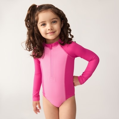 Toddler Girls' Rash Guard Swimsuit - Bright Pink