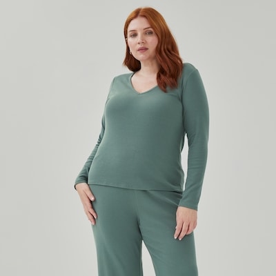 Women+ Ribbed Lounge Top - Pale Green