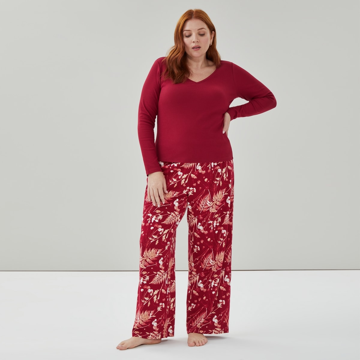 Women+ Ribbed Lounge Top - Maroon