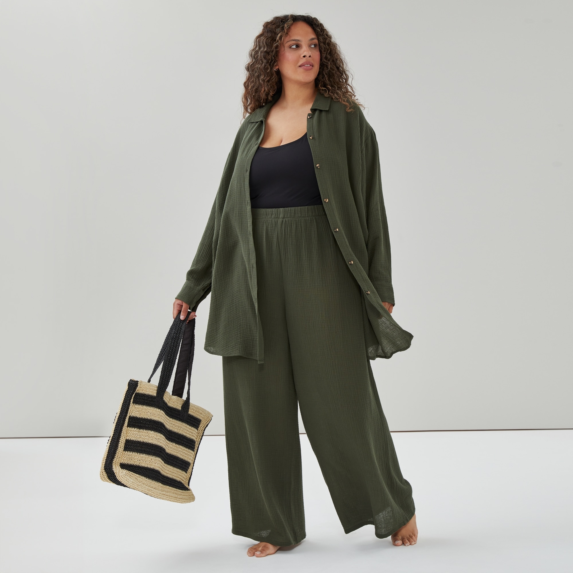 Women+ Gauze Button-Up Cover-Up